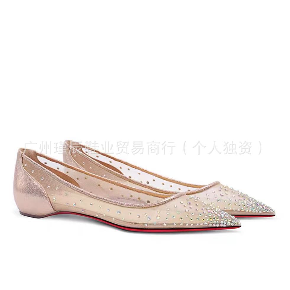

Women s fashion single shoes pointed tip shallow mouth rhinestone mesh flat women s shoes large size shoes 40 [one size smaller recommended]