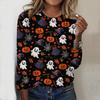 2025 Podzim & Zima Dámský Nový Ležérní Top s Kulatým Výstřihem a Dlouhým Rukávem 3D Halloweenský Vzor Ideální Halloweenský Vánoční Dárek