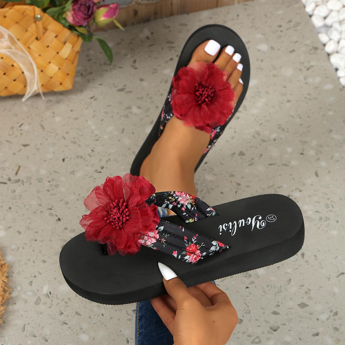 

Женские тапочки Летние тапочки С открытым носком Босоножки с цветком Повседневная пляжная обувь Благородные 45