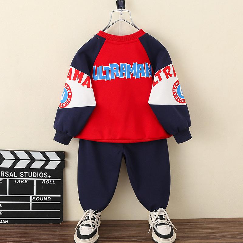 Trendy Ultraman Boys Autumn Sports Outfit Set Soft Cotton Two Piece Hoodie For Kids