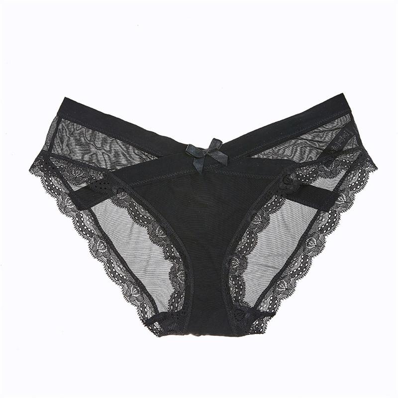 Sexy lace low-rise sexy panties mesh comfortable breathable cotton bow transparent women's briefs