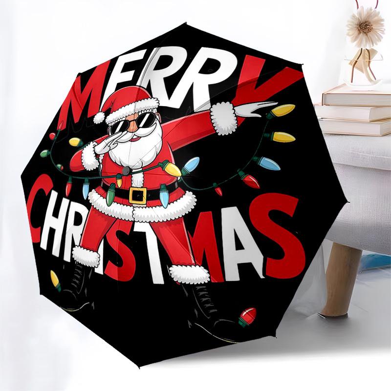 

1pc Merry Christmas! Cool Santa Design Automatic Folding Umbrella, Portable 3-Fold Design, 8-Rib Iron Frame, Outdoor, Festive Gift for Fans & Traveler