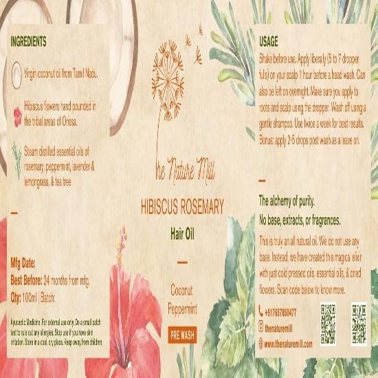 The Nature Mill Hibiscus Rosemary Hair Oil for Stronger Hair, No Mineral Oil or Base, No Extracts or Fragrances, Made with Cold Pressed Oils & Es