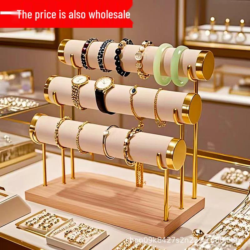 Solid Wood Suede Jewelry Rack and Bracelet Display Stand