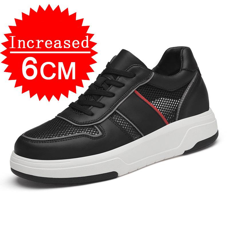 Fashion Casual Mesh Sneakers Summer Genuine Leather+mesh Increase 6CM Heightening Shoes Hollow Out Men Footwear Mesh Breathable Shoes