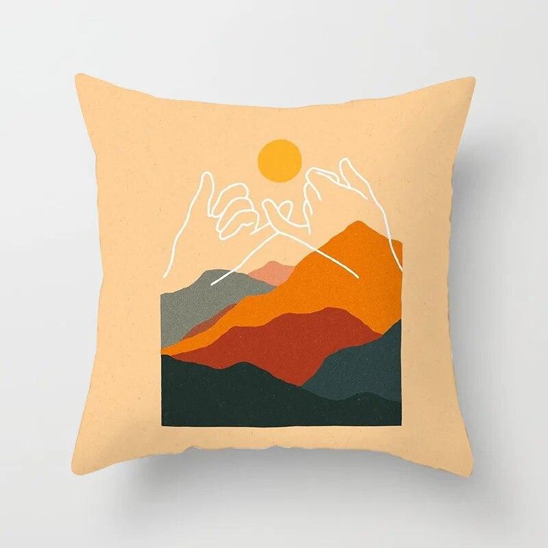 Hot Sale Modern Morandi Color Sofa Cushion Cover Home Nordic Abstract Mountain Moon Sun Geometric Pillow