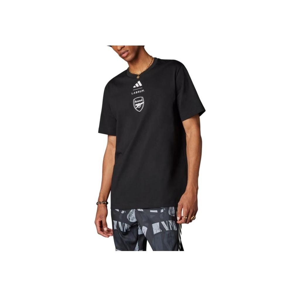 adidas Arsenal Labrums T-Shirt Graphic Print Crew Neck Short Sleeve Men Tops Black JI9435