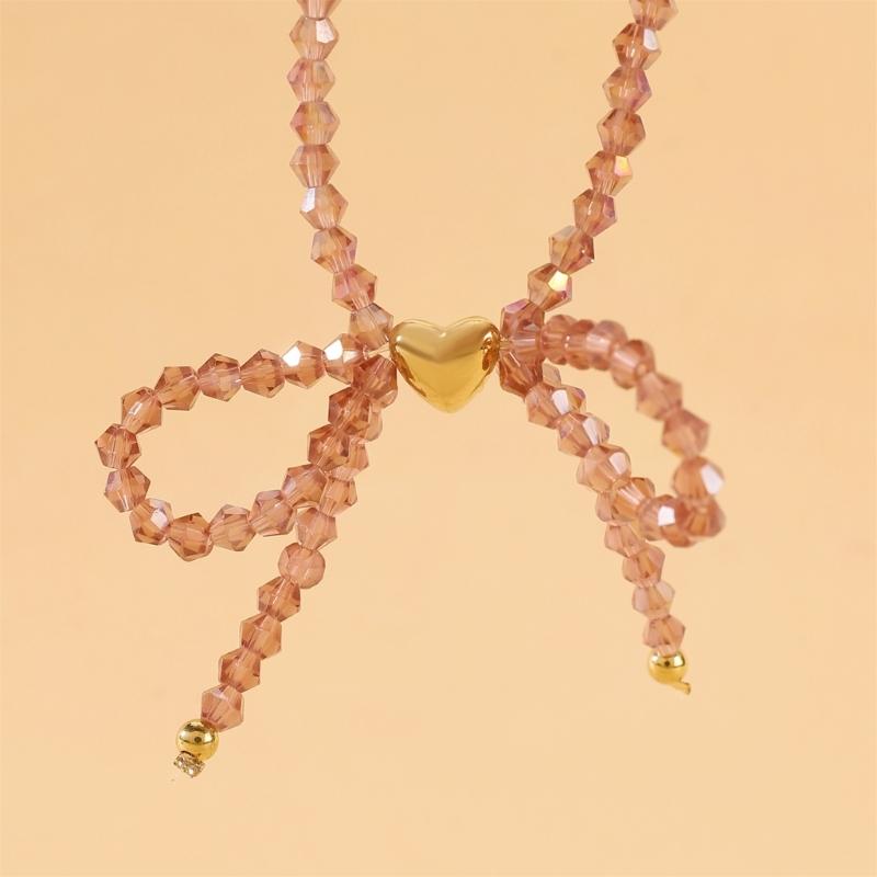 Elegant Designs Crystal Butterfly Bowknot Beaded Necklace Pendant for Fashionable Enthusiasts Daily Use Casual Wear