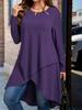 Plus Size Asymmetrical Hem Loose Long Sleeve Top (European & American Style, 2025)