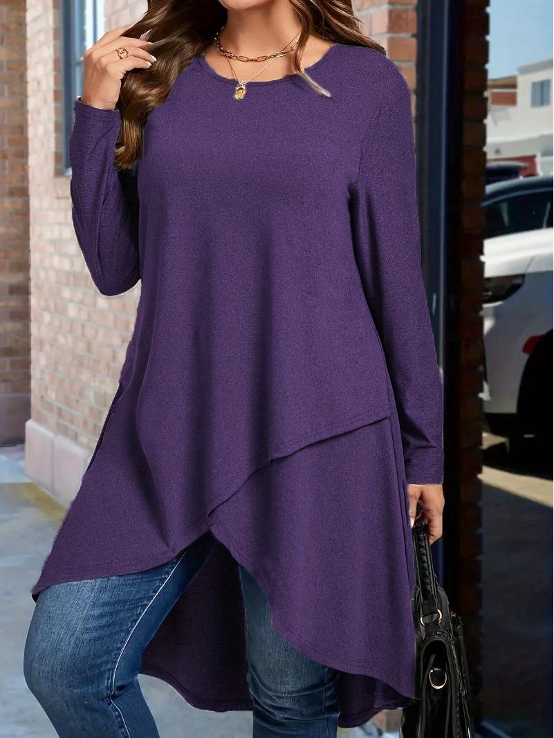 

Топ большого размера с асимметричным подолом и свободными длинными рукавами (Европейский и американский стиль, 2025) 4XL фиолетовый