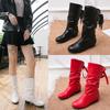 Comemore Plus Size 35-43 Women Middle Calf Boots Back Lace Up Low Heels Autumn Shoes Black Botines White Short Botas Female