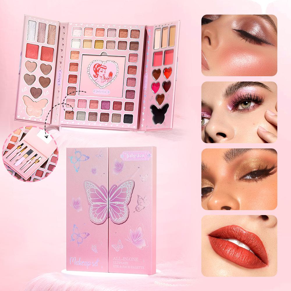 JULYSTAR 54-Color Eye and Face Palette Multi-Function Foldable Makeup Book Eyeshadow Blusher Highlighter Lip Cream Cosmetic Gift Box Set