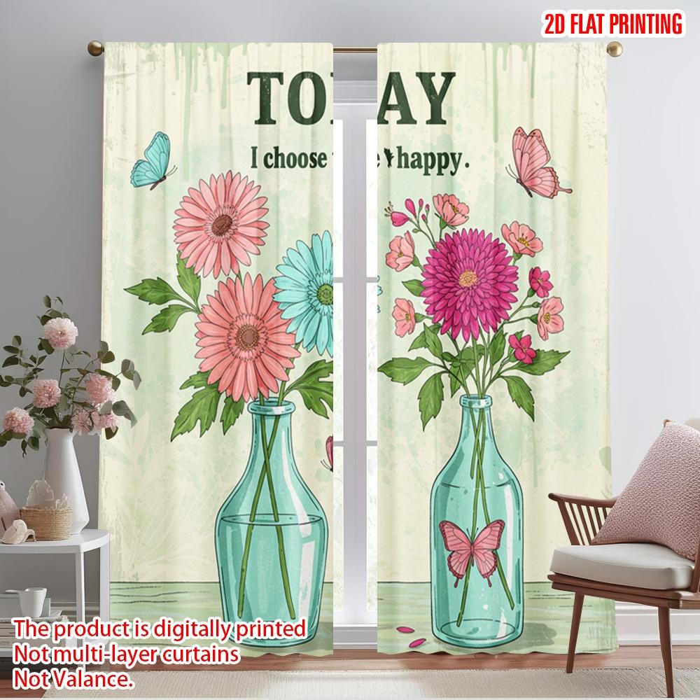 

2pcs 2D flat printing Window Drapes Today I Choose Happy Butterflies 100% Polyester Without Electricity All Season Party & 52.50×116.00 CM 2pcs