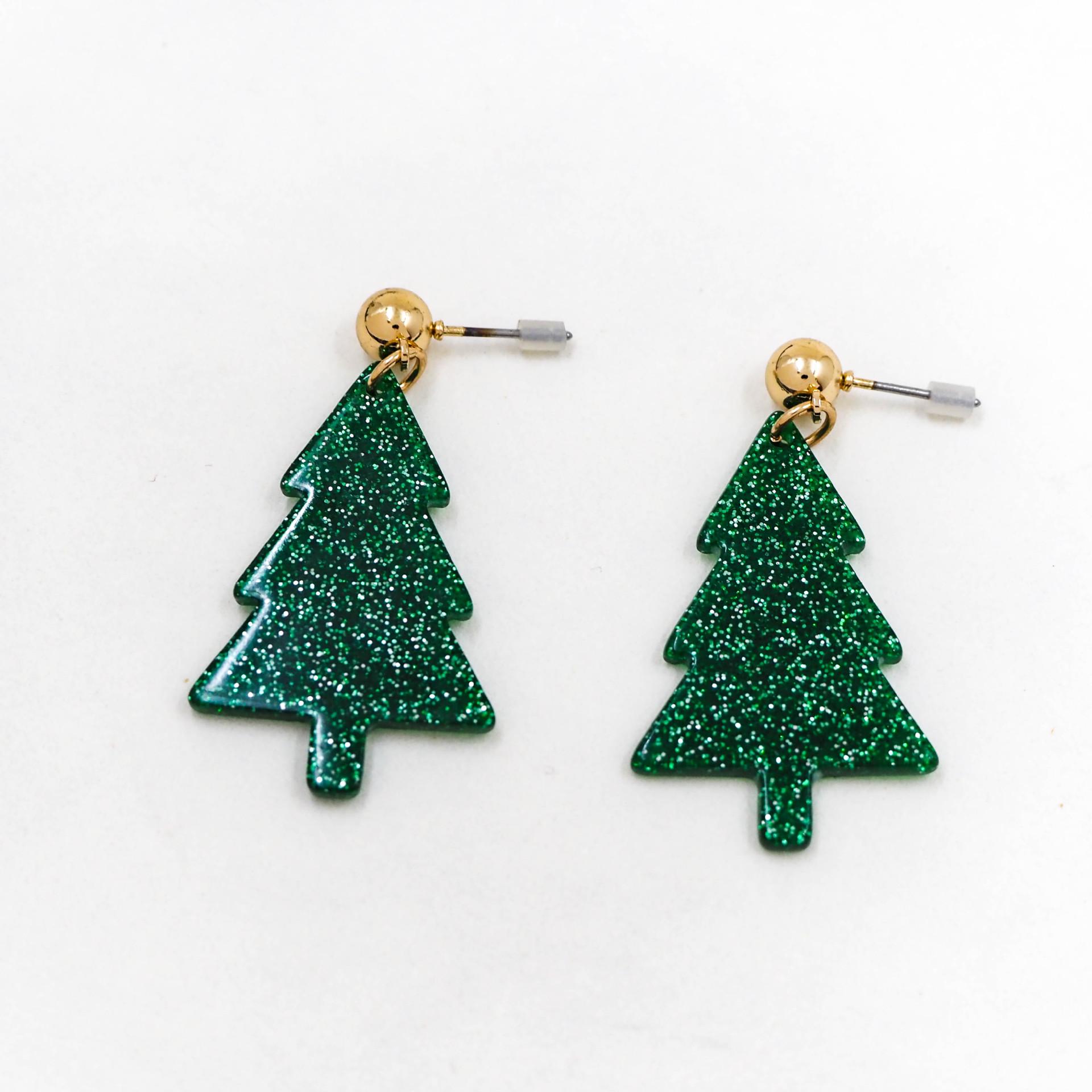 

European & American Geometric Sequin Christmas Tree Dangle Earrings – Shimmering Festive Fashion Jewelry. зелёный
