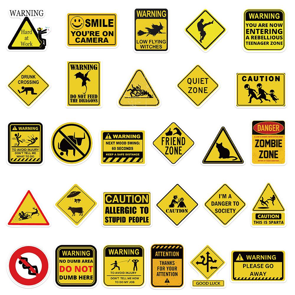 10/30/50pcs Cartoon Warning Creative Stickers Cool Danger Banning Sign Sticker for Notebook Guitar Phone Funny Sticker