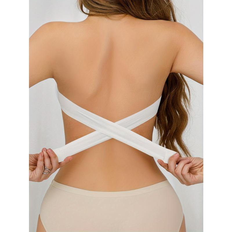 Wireless Bandeau Bra with Side Buckle Sexy Strapless Removable Padded Crossover Straps for Adults Solid Stretch