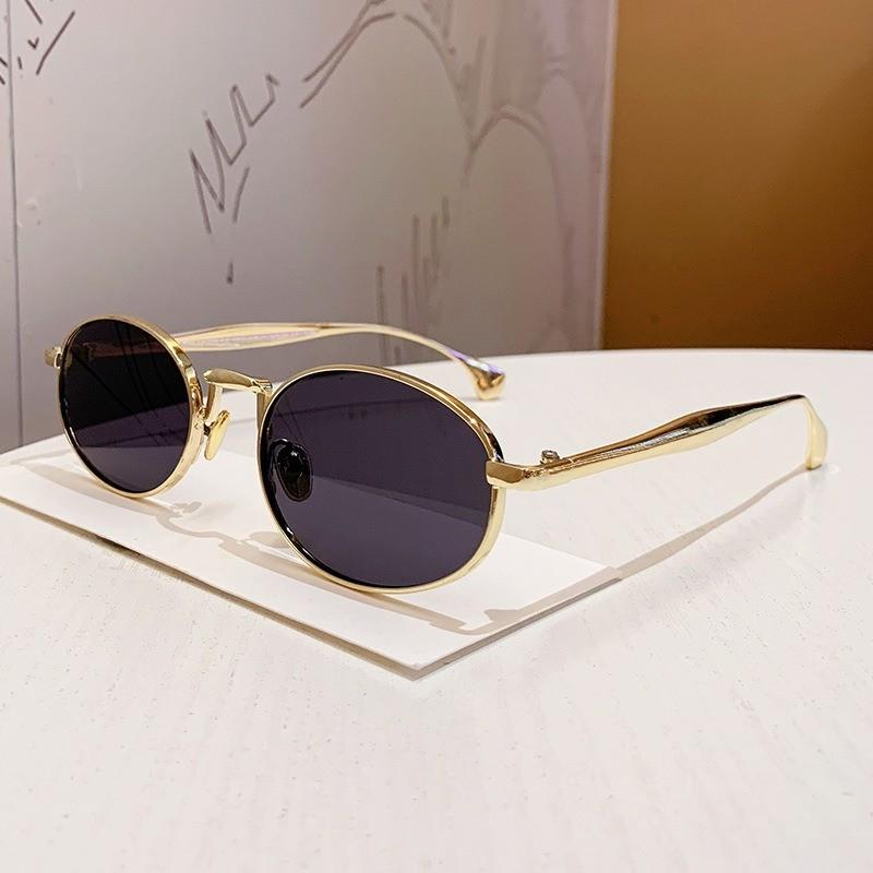 Elliptical Fashion Sunglasses With Metal Frame Uv400 For Men And Women GoldGray