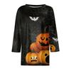 Women's 3/4 Sleeve Casual Loose Fit Round Neck Shirt Halloween Pumpkin Print T-Shirt Comfortable Lightweight Top for Everyday Wear