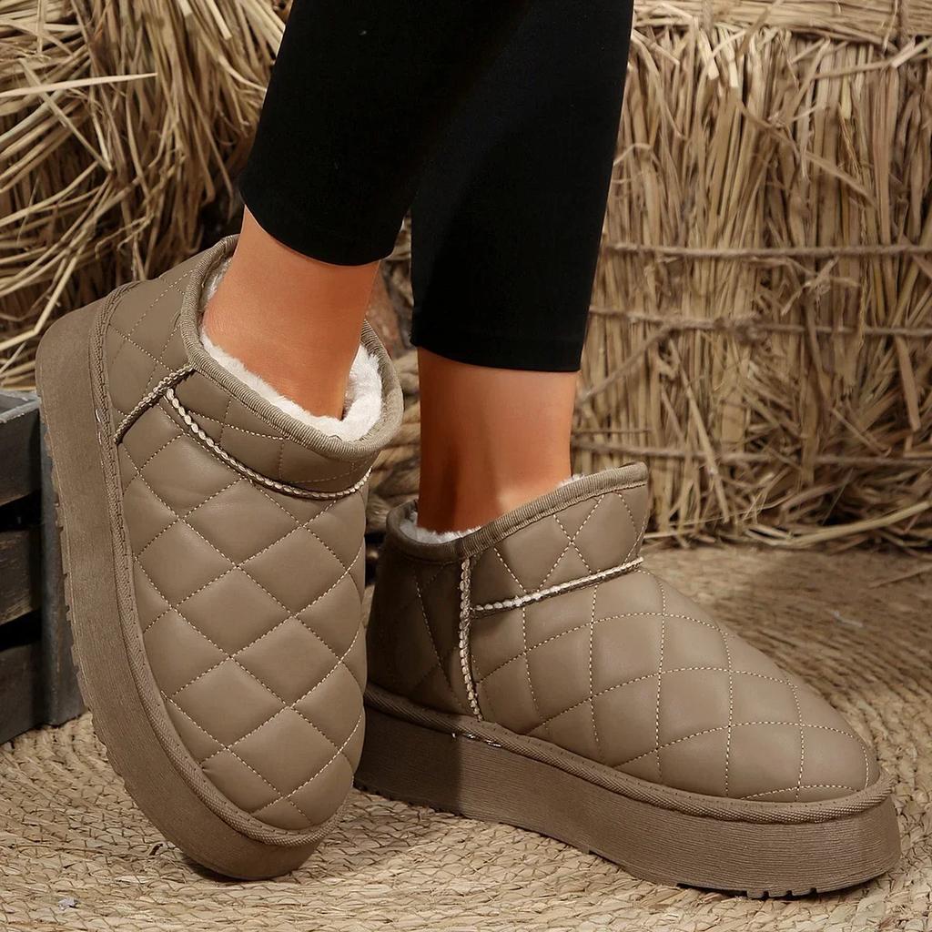Winter Dicke Plüsch Warme Schneestiefel Damen Slipper Flache Absätze Baumwollschuhe Frau Rutschfest Wasserdicht Stiefeletten Damen Schuhwerk