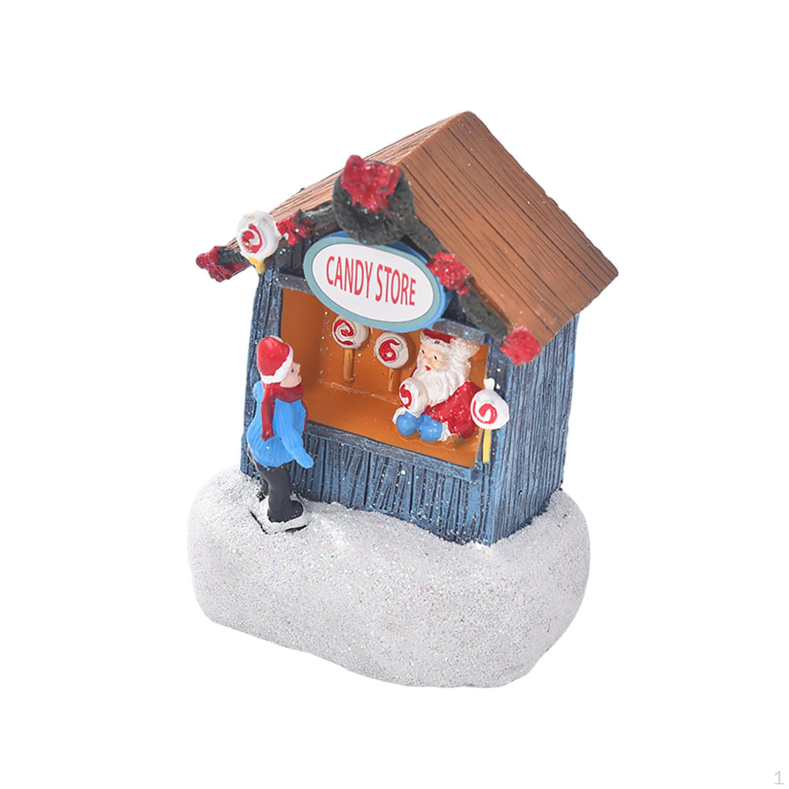 Christmas Glowing House Holiday Xmas Ornament Statue Micro Landscape Scene for Candy Store