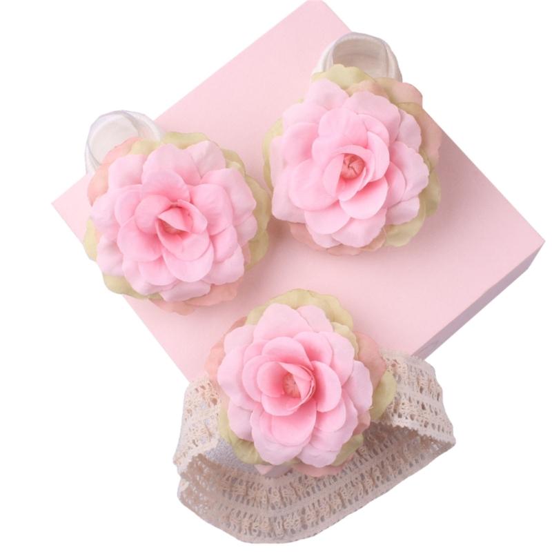 Lace Headband & Socks for Baby Unisex Boy Girl Elastic Headdress Anti-Skid Floor Socks Gender Neutral Heads Accessories