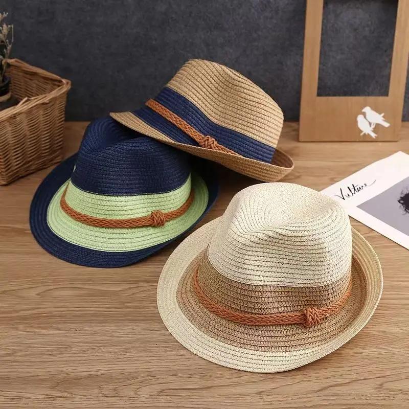 Cappello di Paglia Genitore-Figlio Versione Coreana, Cappello da Spiaggia Estivo, Cappello Jazz da Viaggio per Uomo e Donna, Cappello a Cilindro, Cappello Fresco per Protezione Solare