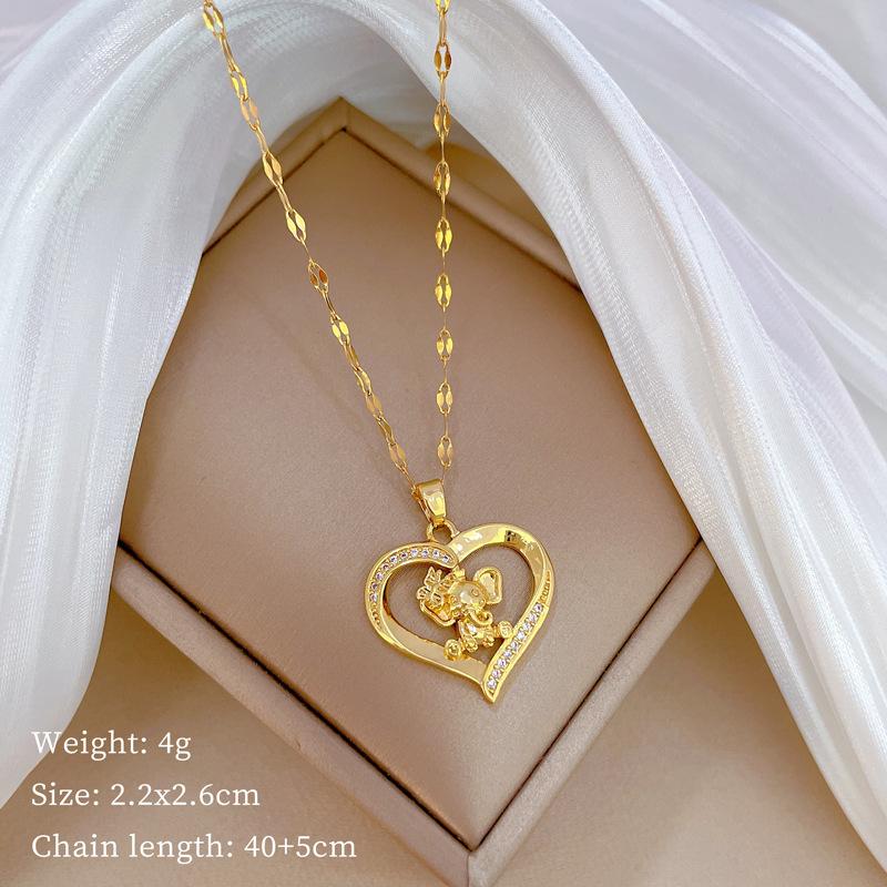 

Love Elephant Light Luxury Temperament Gorgeous Full Diamond Necklace Female Versatile Collarbone Chain Titanium Steel Chain
