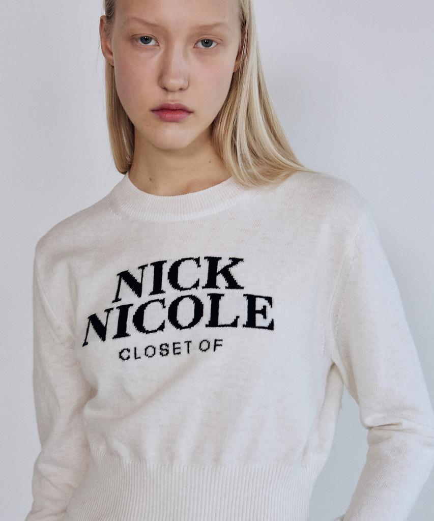 Nigaennikol Cashmere Nicole Logo Crop Jacquard Knit_Ivory