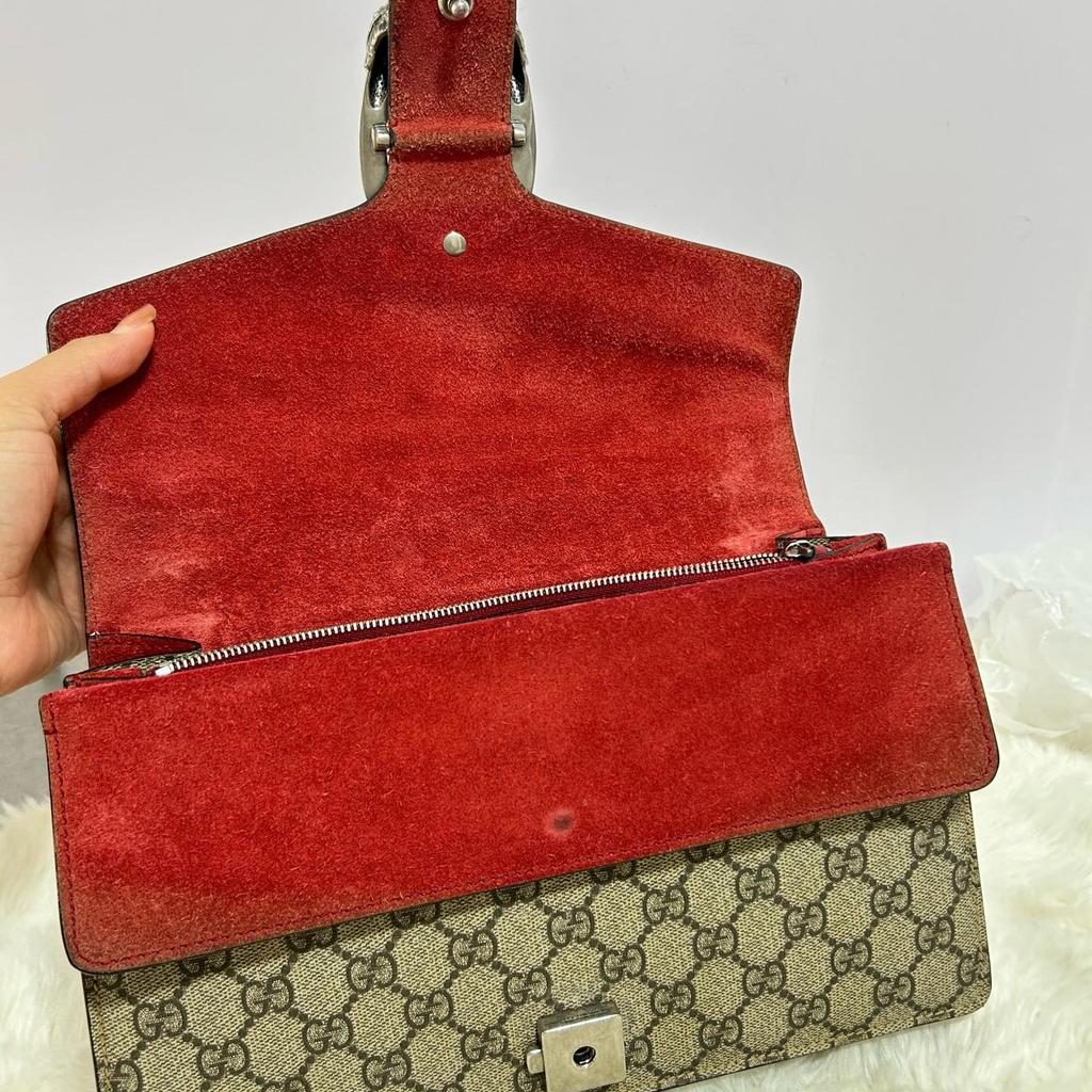 [Pre-Owned] Dionysus Chain Tiger Head Buckle Logo Canvas And Leather Shoulder Bag Small - Very Good #1HIRFKK