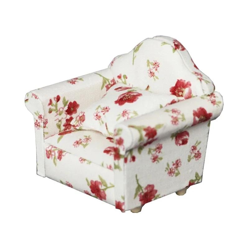 Rural Style Armchair Mini Sofa Dollhouse Miniature Sofa & Throw Pillow Set Wooden Simulation Furniture Girls Decoration Crafts
