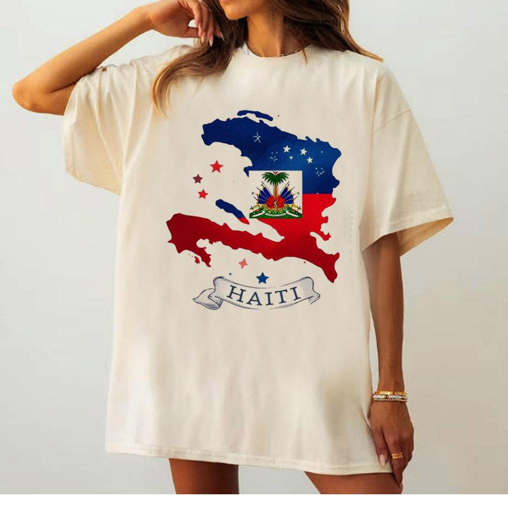 T-shirt Haiti adolescente Grunge hip hop Comoda Retro Traspirante Vintage alla moda Comoda harajuku Punk Pastello anime