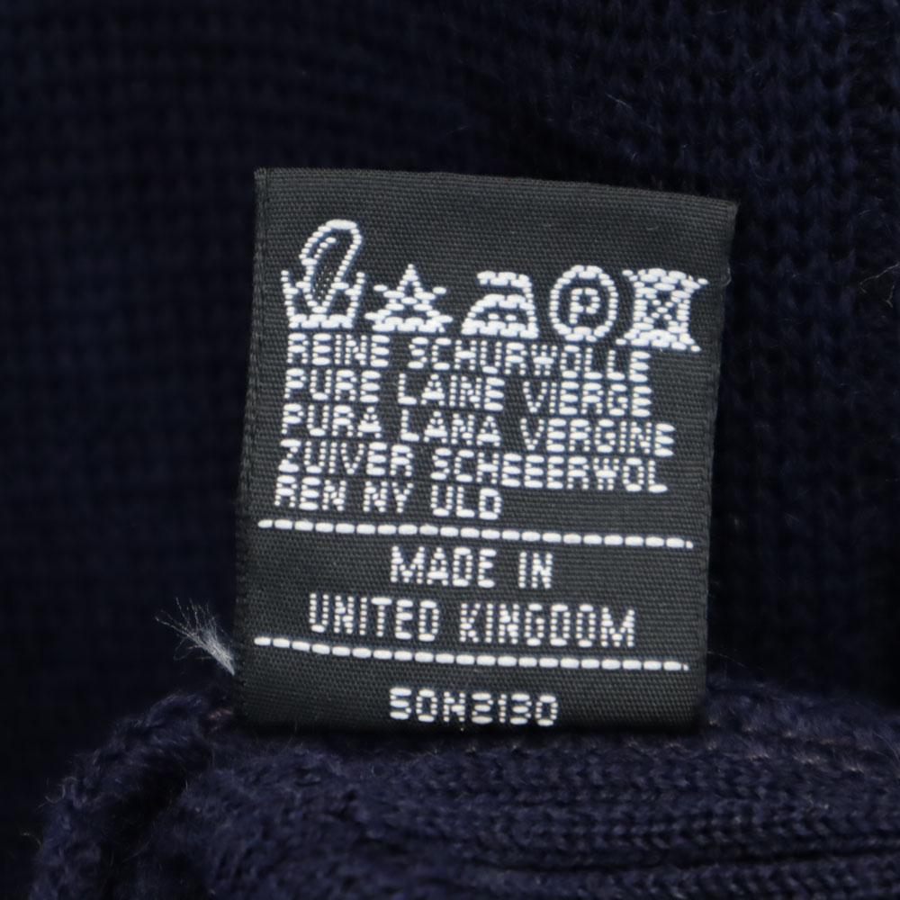 HUNTING WORLD 90-talls Ull Gammel Langermet V-hals strikket cardigan M Marineblå Herre Brukt