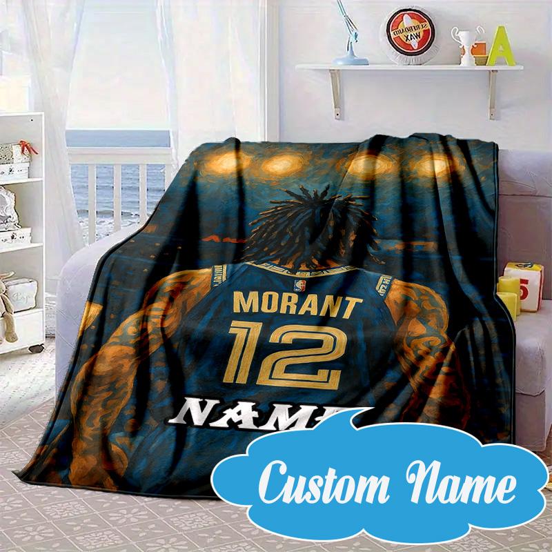 Custom Name Basketball Player Morant Blanket Bed Sofa Blanket Flannel Blanket for Camping, Hiking, Picnic Essentials,gift for Fan Family