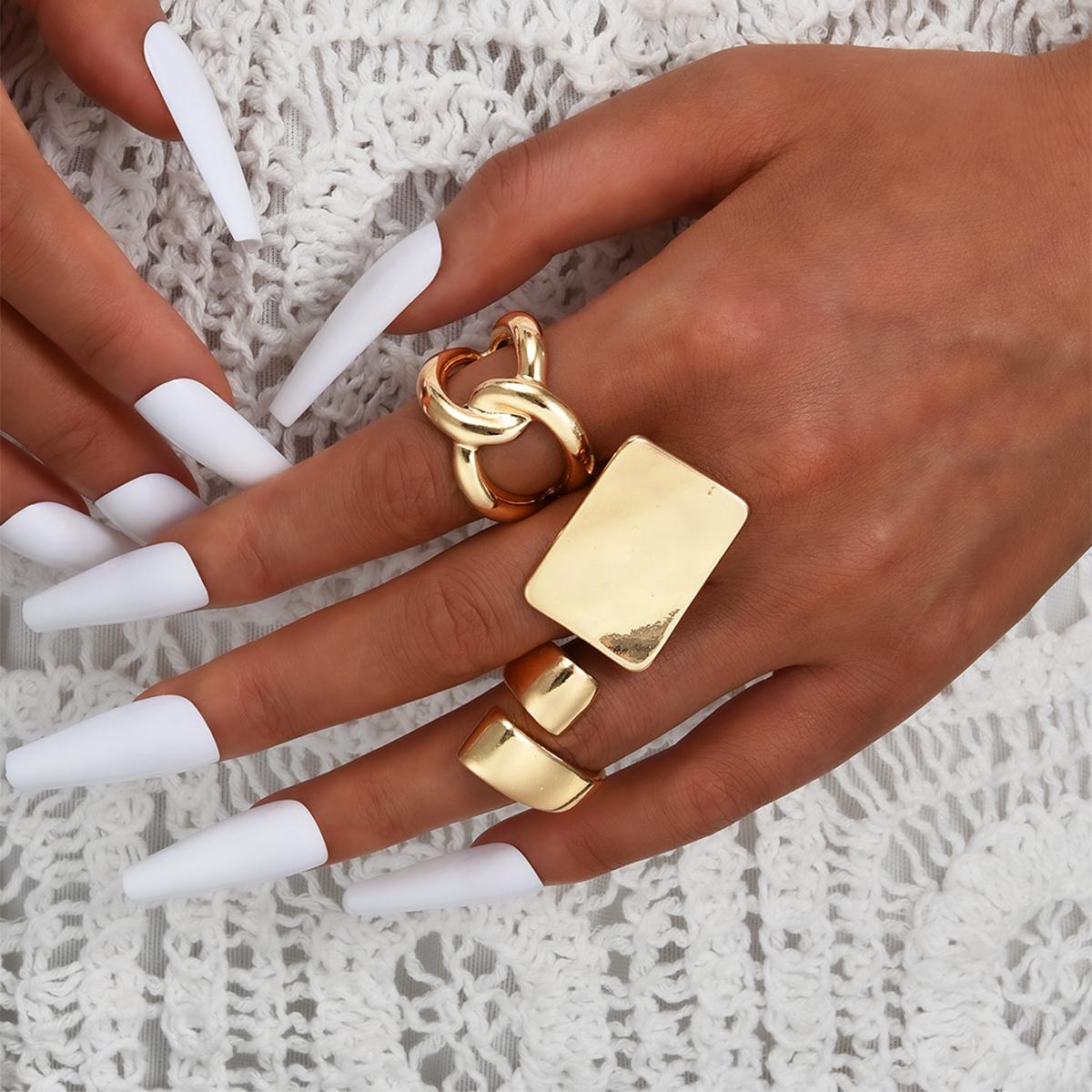 

3Pcs/Set Punk Irregular Gold Color Rings Set For Women Retro Exaggerated Hollow Out Unique Charm Rings Party Jewelry Accessories