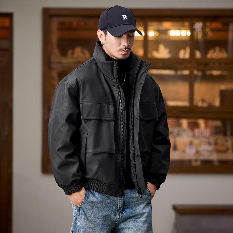 Amerikanische Workwear PU-Leder Herren Daunenjacke - Winterkollektion 2025, High-End Trendmarke.