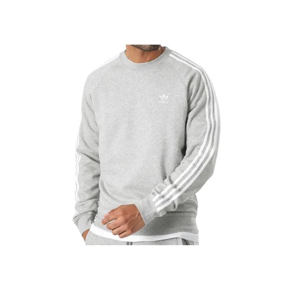 Adidas Originals Three Stripes Color Block Logo Crew Neck Long Sleeve Sweatshirt Men Sweatshirt Gray IM4514