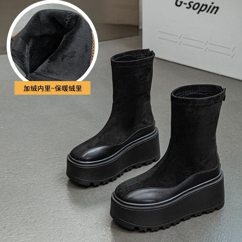 

Ретро женские кожаные ботинки женские 2025 осень и зима взрыв простой маленький модный толстая подошва увеличено на 8 см средняя голень 39