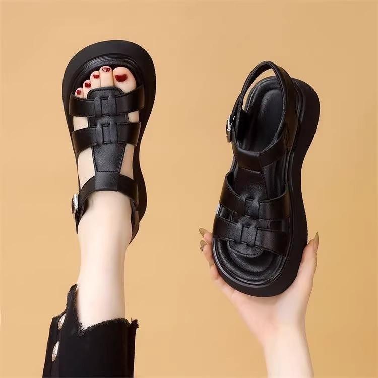 Thick-soled Roman Sandals Women's Summer 2025 New Popular Woven Space To Increase Height Versatile Casual Beach Shoes Women's Shoes