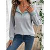 Womens Color Block V Neck Loose Long Sleeve Knit Sweater