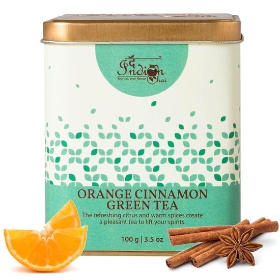 The Indian Chai - Orange Cinnamon Green Tea 100 gram med appelsinskall, kanel og nellik for kolesterol, immunitet og sunt hjerte.