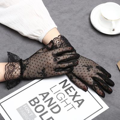 Fishnet Full Finger Driving Short Lace Bow Tulle Mittens Lace Gloves Bridal Gloves Mesh Gloves