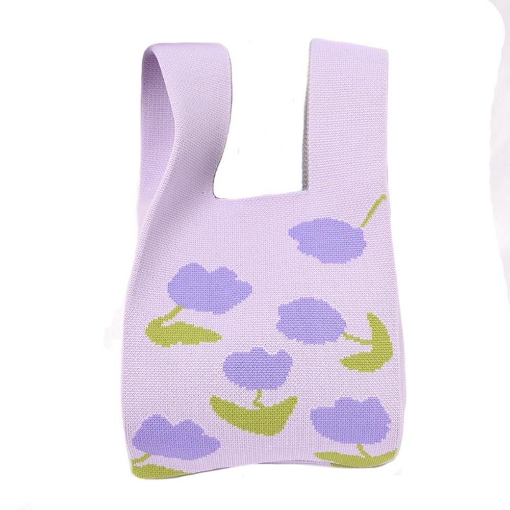 Mini Shoulder Bag Women Girls Knot Wrist Bag Handmade Knit Tote Bag