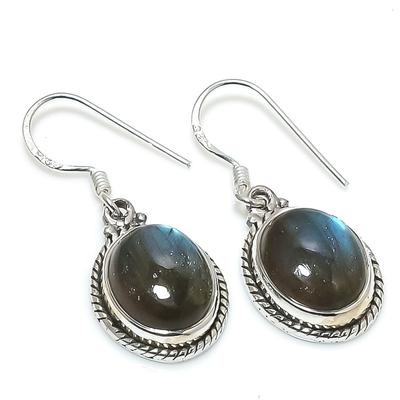 Natural Labradorite Gemstone 925 Solid Sterling Silver Gift Earring 1.25" C1P52