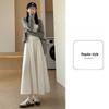 Mori Style White Midi Skirt for Women, Summer 2025, High-Waisted A-Line, Slimming, Mid-Length, Pleated, Elegant Design