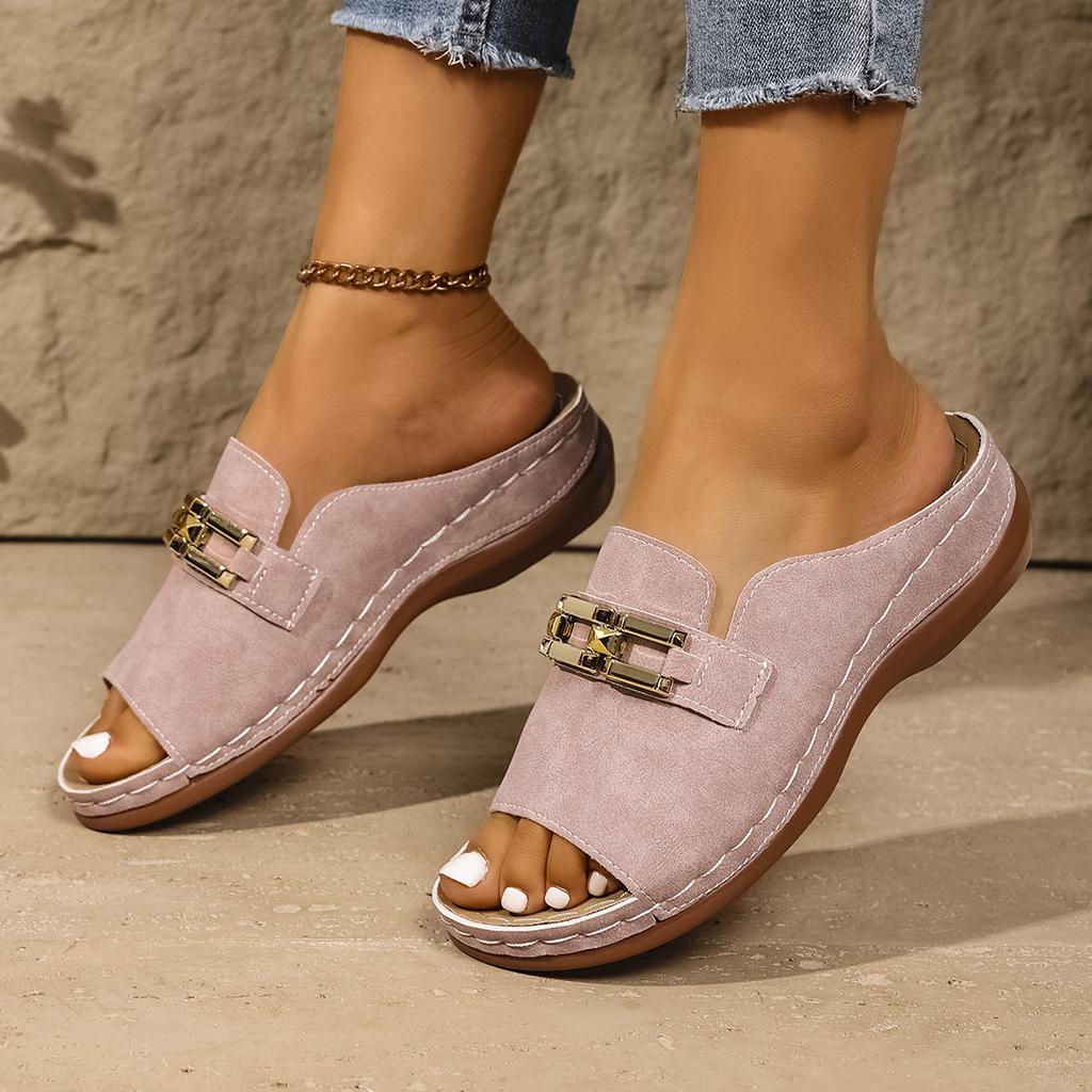 Women's Wedge Sandals. Metal Chain Detail. Casual Open-toe Platform Shoes, Summer Beach Footwear, Women Shoes