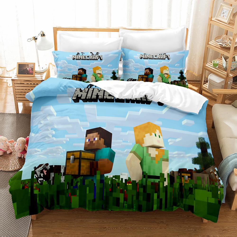 3D Digital Printing Quilt Set Three-Piece Minecraft Game Children'S Cartoon