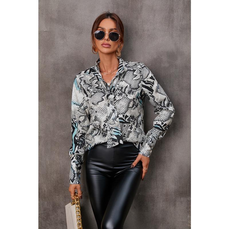 

Женская осенняя рубашка с принтом и галстуком, однобортная, с длинным рукавом XXL