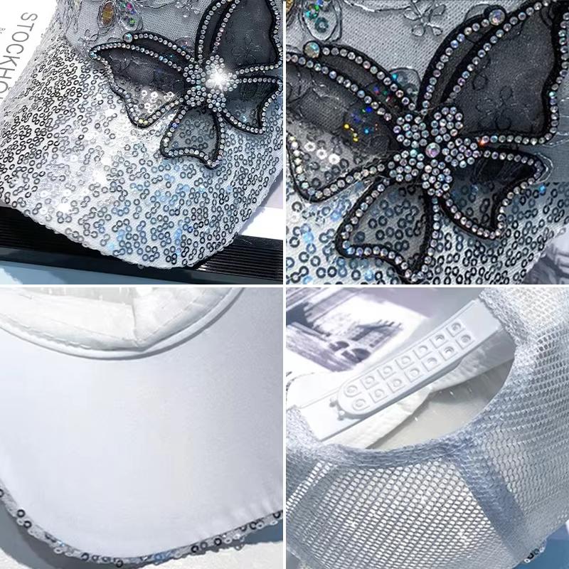 Damen Sommer Glänzende Strass Schmetterling Baseballkappe Mesh Atmungsaktiv Glitzer Pailletten Sonnenschutzhut Lässige Outdoor Visiere Hüte