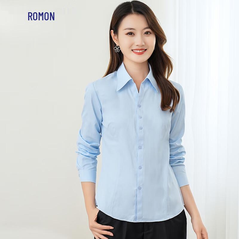 Lomeng Women's Slim Fit V-Neck Cotton Blend Long Sleeve Business Shirt