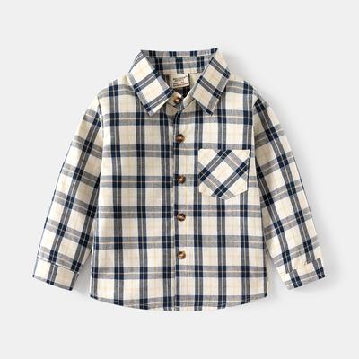 Boys Long Sleeve Plaid Shirt Boy Thin Lapel Shirt